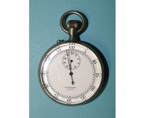 J W Benson, London, a top-wind open-face stopwatch, with blued hands, Arabic numerals and seconds subsidiary, in white metal 