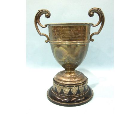 A George V silver two-handled trophy cup, 19.5cm high, Birmingham 1911, ___10.6oz, 330g, with inscription Three Towns A.S.A. 