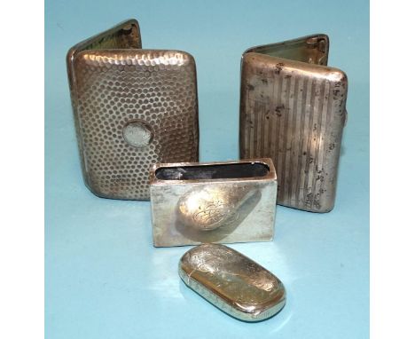 A beaten-silver cigarette case, Chester 1903, maker WN, 9 x 6.5cm, another engine-turned cigarette case, Birmingham 1920, 8.5