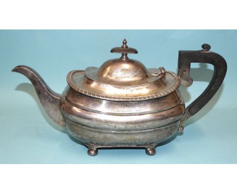 A George V Walker &amp; Hall silver teapot of shaped oblong form, on four ball feet, Sheffield 1923, ___24.6oz, 767.4g.