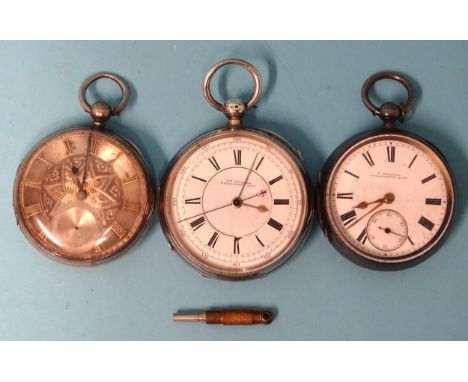 William Guthrie, Willington Quay, a silver-cased open-face chronograph, the white enamel two-piece dial with Roman numerals, 