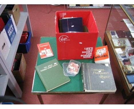 A Large Box For Sorting,  includes ideal postage stamp albums (no stamps) in good condition, a Schaubek album (few stamps), a