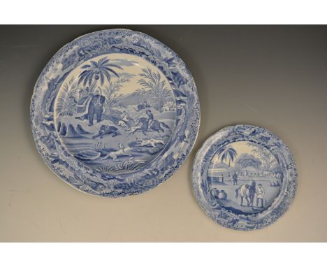 Spode Indian Sporting Series, 
A set of six plates, "Death of the Bear", diameter 25cm and six tea plates, "Groom Leading Out