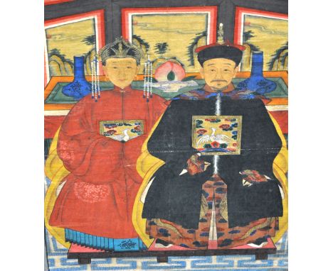 Chinese School
Portrait of two figures in an a interior
full length, oil on cloth
late Imperial style
86cm x 61cm.