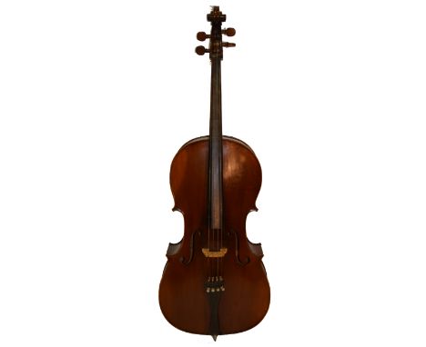 A cello, vertically striped 75cm two piece back, labelled "Copie de Antonius Stradivarius Cremonensis... 1721, and further la