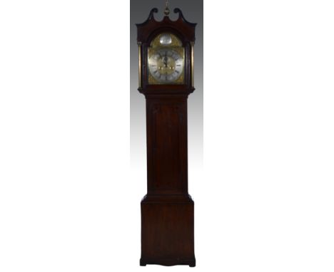 An oak and mahogany banded longcase clock, arched brass dial, signed John Voyce, Deane, silvered chapter ring with second dia