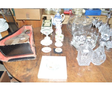 An Aynsley "Just Orchids" pin dish; a Portmeirion floral decorated vase; a blue and white transfer printed coffee pot and var