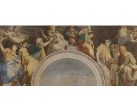 19th century English School, watercolour, Design for an architectural mural, 20.5 x 46cm, unframed