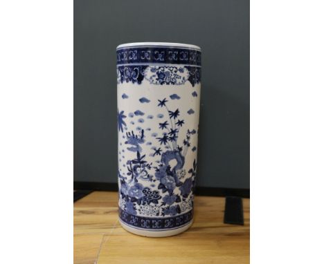 A Chinese blue and white cylindrical stick and umbrella stand, 44cm