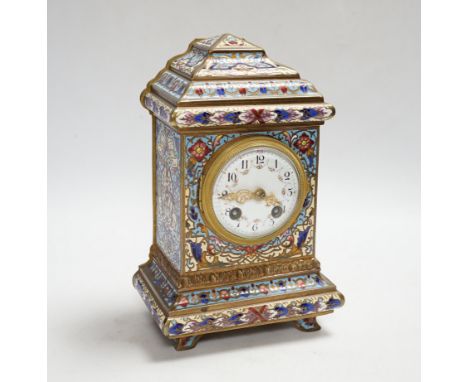 A French champlevé enamel mantel clock, 21cm
