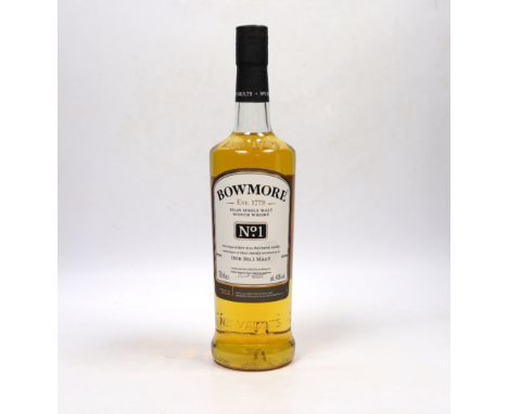 One boxed bottle of Bowmore No.1 Islay single malt Scotch whisky.