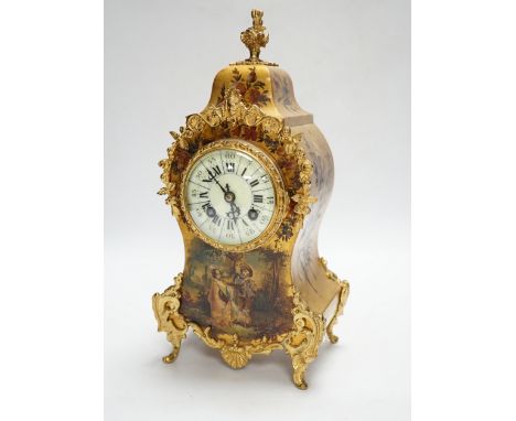 A French Vernis Martin style mantel clock, 31cm