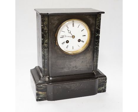 A black slate and marble mantle clock, 6.5cm high