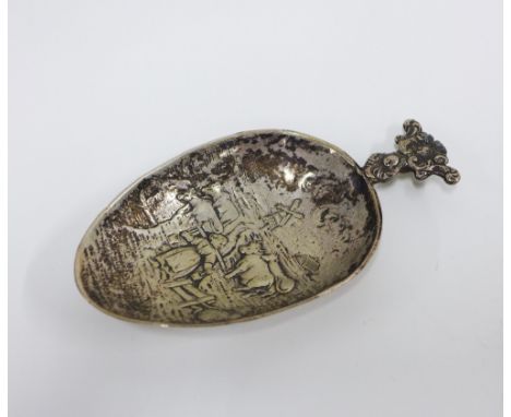 Continental silver caddy spoon, with windmill and cattle scene, Chester import marks for 1911, 12cm long 