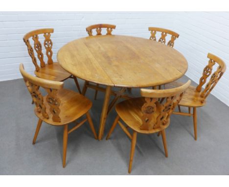 Ercol set of six fleur de lys chairs together with a drop leaf table 124 x 112cm (7) 