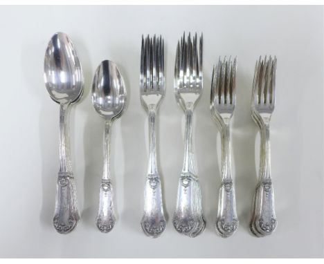 Part suite of silver plated flatware, stamped Metal Blanc, BL 84 (34) 