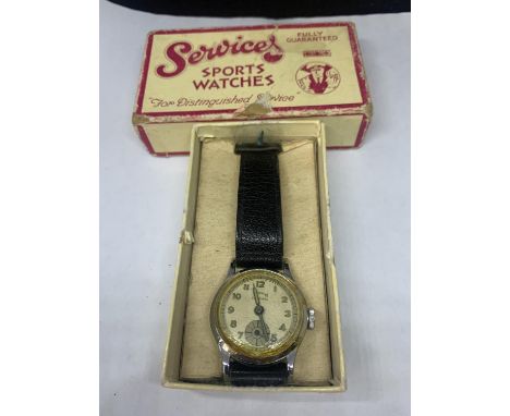 A GENTS 1940?S BOXED ?SERVICES? MANUAL WIND WATCH SEEN WORKING BUT NO WARRANTY 
