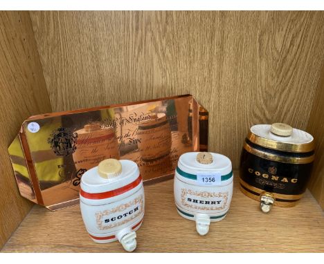 AN ASSORTMENT OF ITEMS TO INCLUDE A WADE SCOTCH AND A WADE SHERRY DECANTOR AND A METAL TRAY ETC 