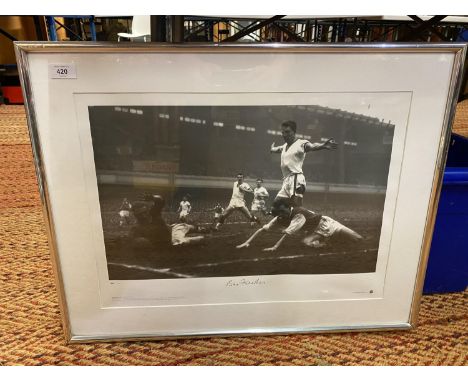 LEGENDS SERIES - THE BUSBY BABES.   FRAMED LIMITED EDITION PRINT OF HARRY GREGG, BILL FOULKES AND DUNCAN EDWARDS IN ACTION IN