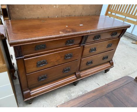 AN ART NOUVEAU INFLUENCE SIDEBOARD ENCLOSING SIX DRAWERS, 60" WIDE 