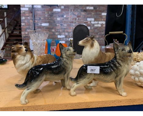 FOUR CERAMIC DOGS, TWO GERMAN SHEPHERDS AND TWO COLLIES 