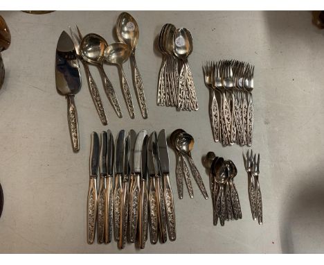 A LARGE COLLECTION OF 'THEODOR OLSENS EFTF' NORWAY STAINLESS STEEL FLATWARE TO INCLUDE 12 KNIVES, 12 DESSERT FORKS, 12 DESSER