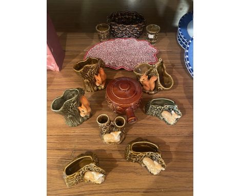 A COLLECTION OF VINTAGE SYLVAC ITEMS TO INCLUDE, PLANTERS, ETC, SOME DECORATED WITH FAUNS AND SQUIRRELS 