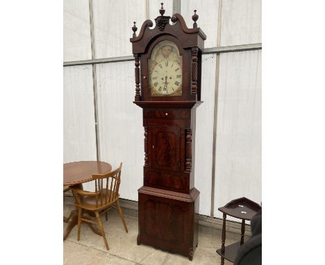 A 19TH CENTURY MAHOGANY AND INLAID EIGHT-DAY LONGCASE CLOCK WITH ROLLING MOON ENAMEL DIAL BY BLACKHURST OF OVERTON (NB. NO WE