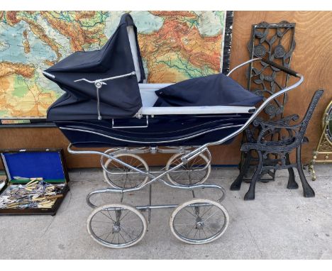 A VINTAGE SILVER CROSS PRAM 