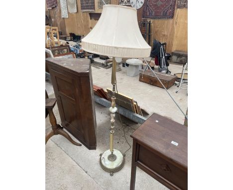 A 1970'S ONYX STANDARD LAMP WITH SHADE 