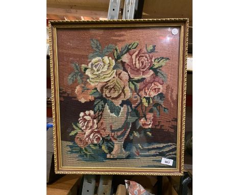 A FRAMED TAPESTRY OF FLOWERS 