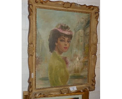 A 1950's oil on canvas portrait of a French girl, signed Cherie, 18" x 14" including frame