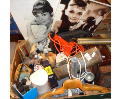 Wooden boxes containing buttons, inspection lamp etc