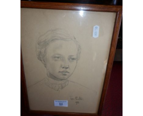Pencil portrait of a young woman, by Tom Poulton, signed and dated, 1952