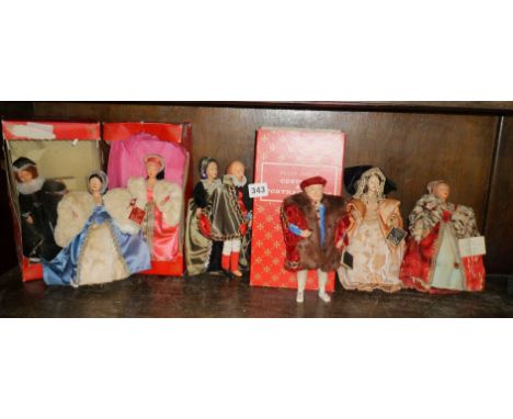Peggy Nisbet Henry VIII and his six wives costume and portrait dolls, also with Mary Queen of Scots and William Shakespeare, 