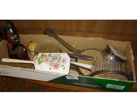 Poston Products guilloche enamel brush set (A/F), other vintage brushes etc