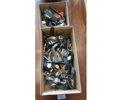 Two boxes of assorted vintage and modern wrist watches