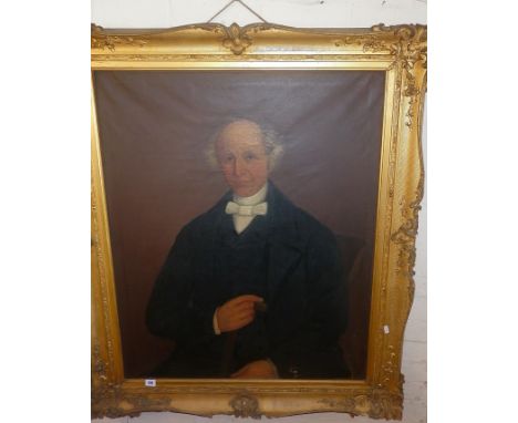 Large 19th c. oil on canvas by an unknown artist in giltwood frame, portrait of a cleric by the name of William Notley of Tat