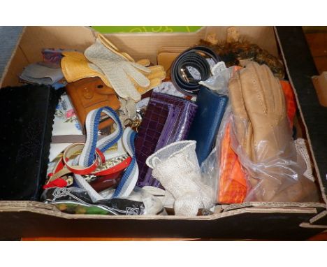 Vintage  Clothing: Box of vintage ladies purses and gloves, etc.