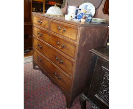 Georgian cross-banded mahogany chest of drawers with brass handles standing on bracket feet, 42" wide x 41" tall x 20" deep