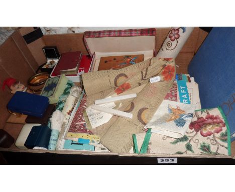 Embroidery and sewing related items, vintage jewellery boxes etc