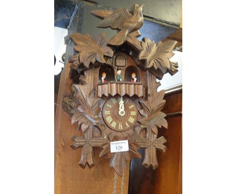 Vintage Black Forest carved wooden cuckoo clock - with Swiss musical movement- Edelweis