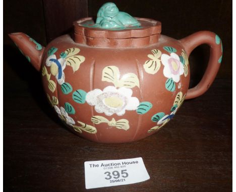 Chinese Yixing teapot with enamelled decoration