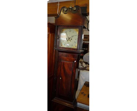 19th c, 8 day longcase clock by Robert Summerhayes of Ilminster, with 12" painted dial, the 4-pillar movement striking on a b