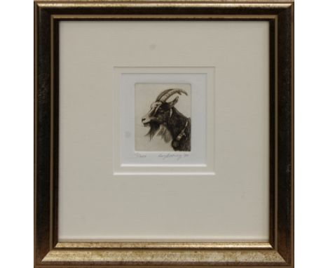  Roy J L Cooney (British, b.1935) Head study of a Goat, signed, dated (20)01 and numbered 17/200, etching, together with a fu
