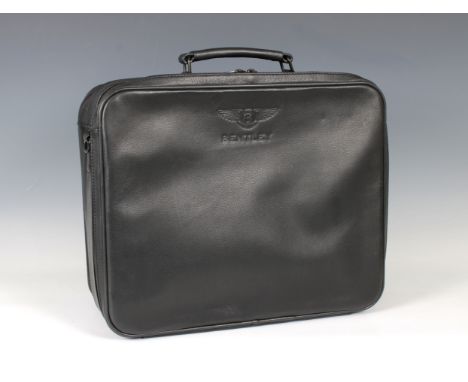  A Bentley Heritage black leather laptop brief case  featuring two zipped sections with various compartments, together with a