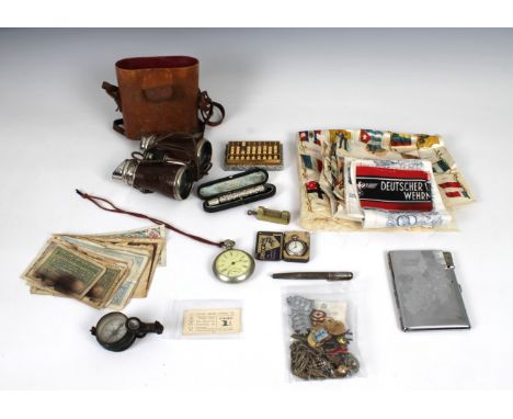  A rummage tray of Militaria and other collectables etc to include a WW2 German Deutscher Volkssturm Wehrmacht Armband; Germa