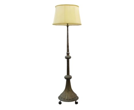  An unusual copper standard lamp with a cream shade, 157.5cm. high. 