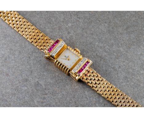 A Rolex Tudor Art Deco style ruby and diamond cocktail watch the 17mm. case set with round-cut diamonds and step-cut rubies,