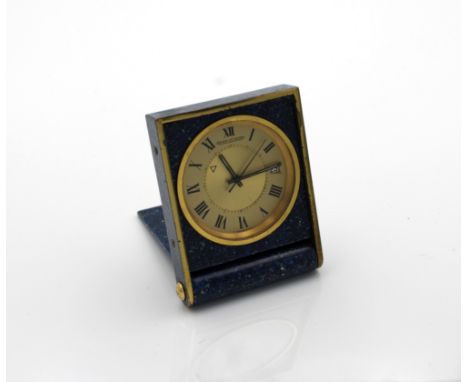  Jaeger LeCoultre - A Faux Lapis Lazuli Calendar Centre Seconds Alarm Travelling Timepiece signed Jaeger LeCoultre, circa 197